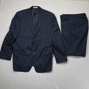 Joseph Abboud 2 Button Blazer Jacket Navy Wool Blend Cuffed Pants Suit 44R/W38